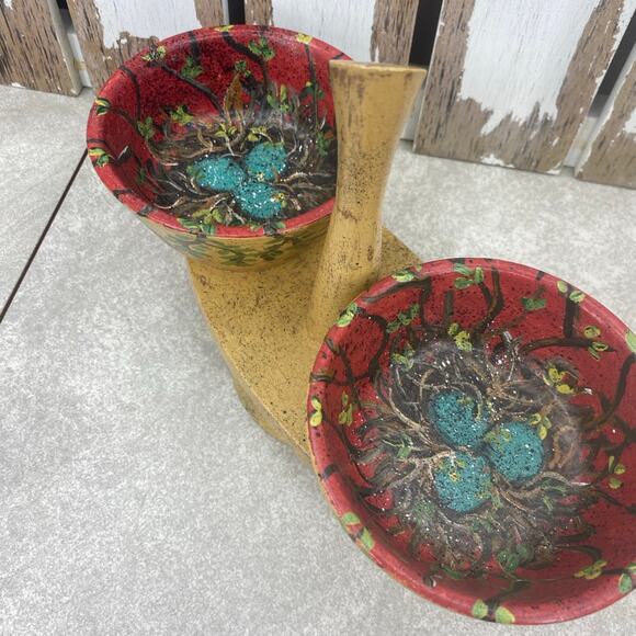 Vtg Kustom Kraft Black Walnut Spinning Serving Tray Mid Century Mod 2 Bowls - Picture 6 of 9